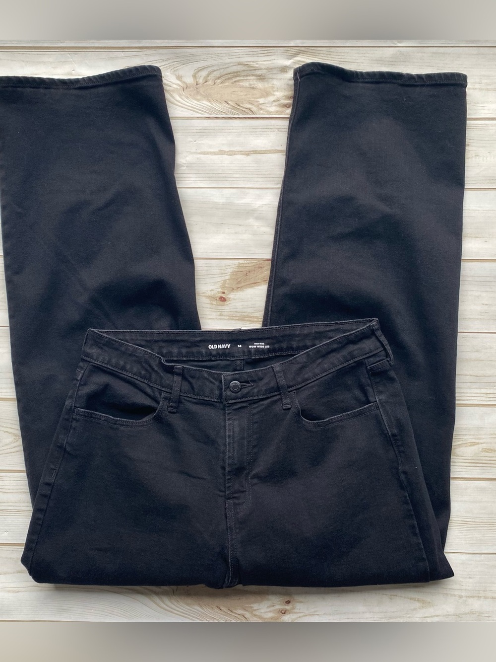 Old Navy high rise WOW Wide leg black stretch denim jeans fall winter 14